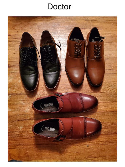 Moodboard showing three pairs of men's dress shoes of varying styles and colors.