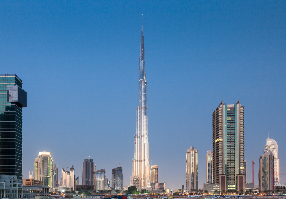 Oliver Jackson's color photo of the Burg Khalifa amidst the Dubai skyline.