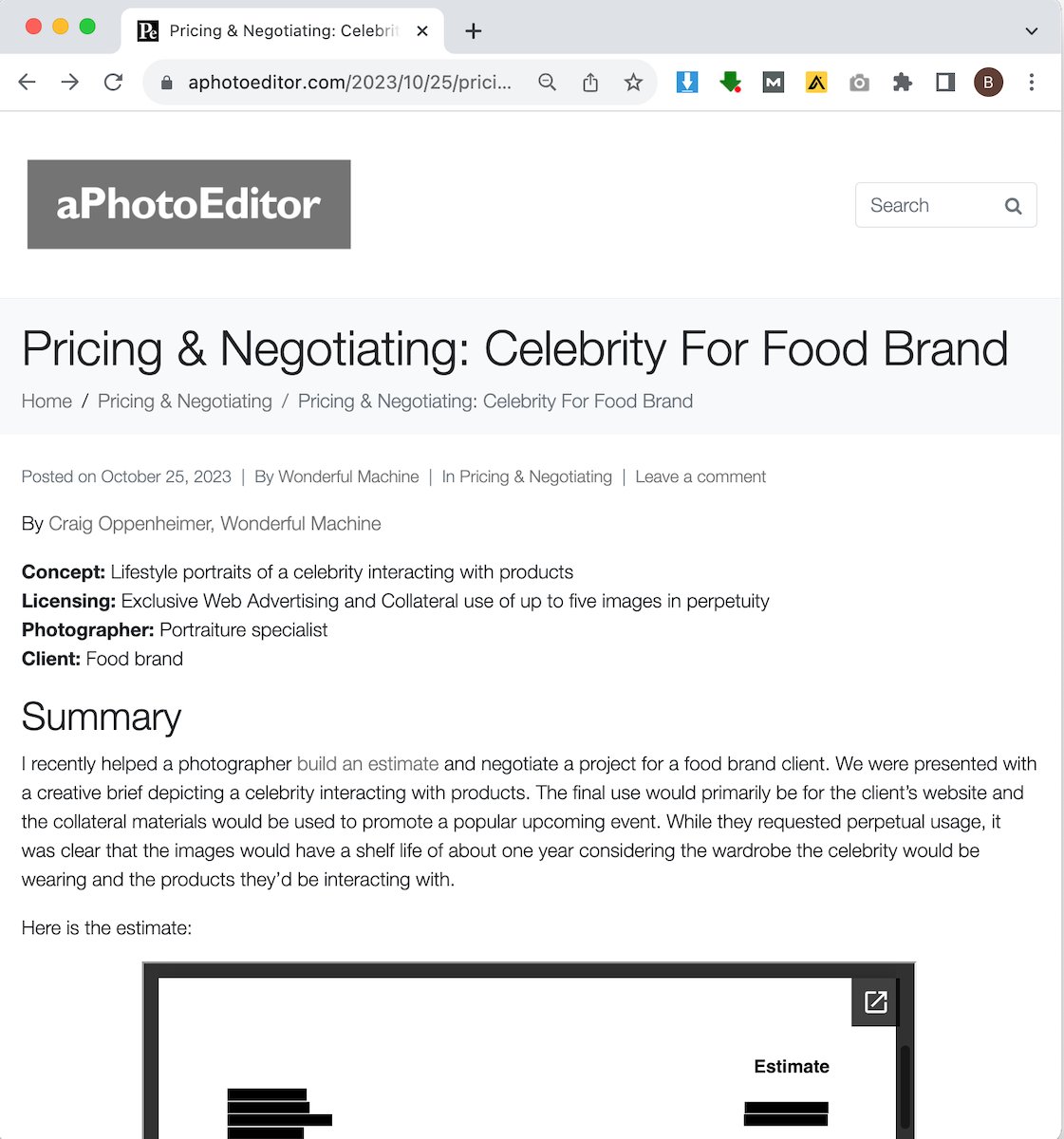 aPhotoEditor's post on their website featuring our Pricing and Negotiating article.