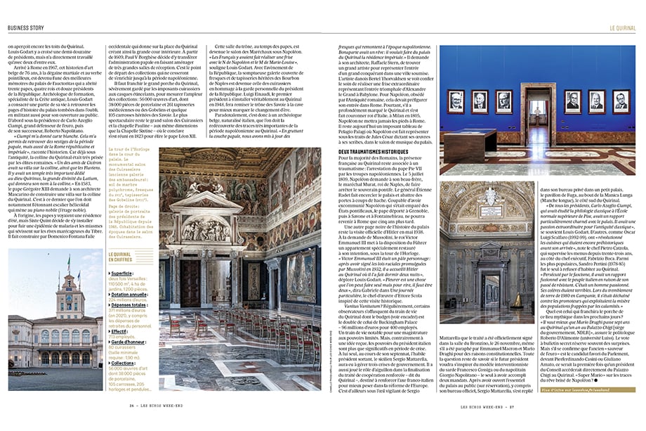 Tearsheet from Les Echos Week-End magazine of Quirinale Palace in Rome shot by Camillo Pasquarelli