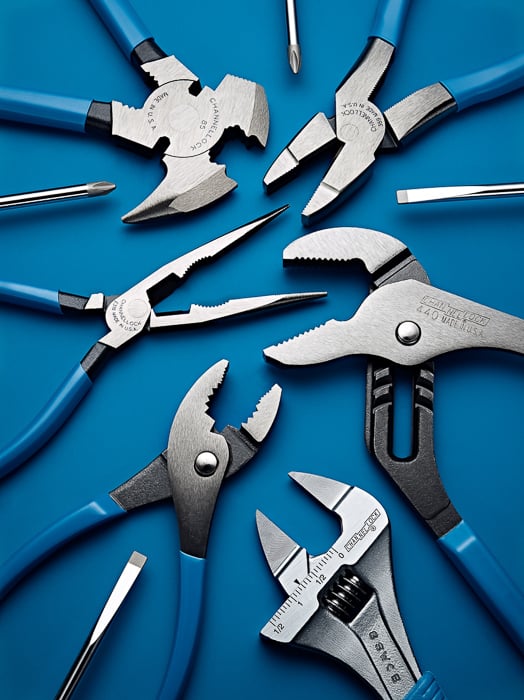 Photo of wrenches and other mechanic tools taken by New York-based product photographer Robert Tardio. 