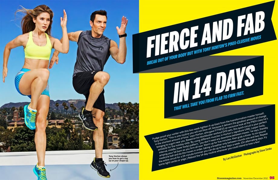 Photo of Tony Horton and female athlete for Fitness Magazine by Los Angeles-based portraiture and fashion photographer Steven Simko.