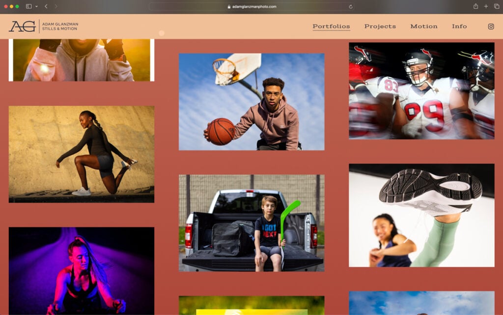 A screenshot demonstrating the color transition in a gallery from Adam Glanzman's new website.