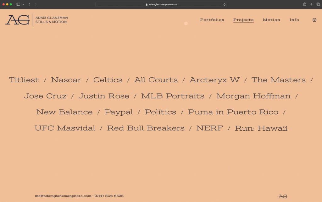 A screenshot of the "Projects" page from Adam Glanzman's new website.